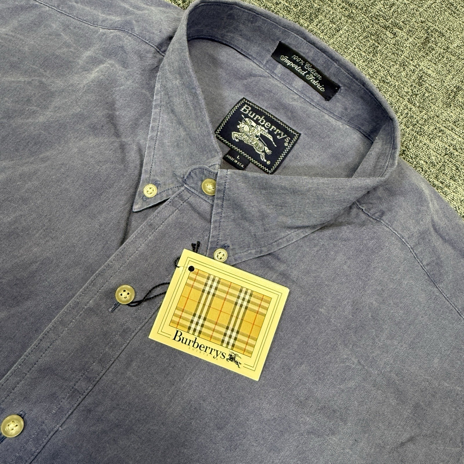 Vintage Burberrys Men's Shirt Size L Blue Button Down Long Sleeve Made In Usa